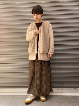 「earth music&ecology（アースミュージックアンドエコロジー）のアイテム（その他アウター）」を使った、のっちさん（レディース・161cm）の冬コーディネート