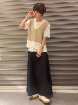 「earth music&ecology（アースミュージックアンドエコロジー）のアイテム（ニット/セーター）」を使った、のっちさん（レディース・161cm）の春コーディネート