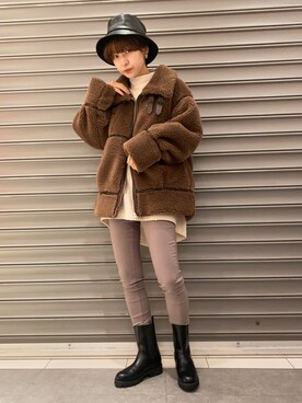 「earth music&ecology（アースミュージックアンドエコロジー）のアイテム（その他アウター）」を使った、のっちさん（レディース・161cm）の冬コーディネート