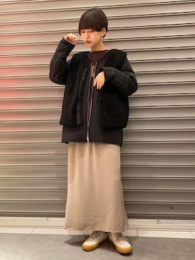 「earth music&ecology（アースミュージックアンドエコロジー）のアイテム（その他アウター）」を使った、のっちさん（レディース・161cm）の冬コーディネート