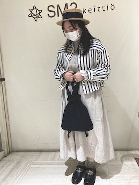 「カンカン帽」｜「アイテム（ブルゾン）」を使った、𝕪 𝕦 𝕚さん（レディース・161cm）の春コーディネート