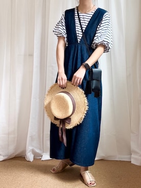 「Honeys（ハニーズ）のアイテム（キャップ）」を使った、𝚍𝚊𝚛𝚊.さん（レディース・163cm）の春コーディネート