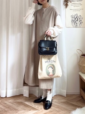 「キーネック」｜「アイテム（ワンピース/ドレス）」を使った、𝚍𝚊𝚛𝚊.さん（レディース・163cm）の春コーディネート