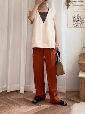 「夏秋ミックス」｜「アイテム（スラックス）」を使った、𝚍𝚊𝚛𝚊.さん（レディース・163cm）の夏コーディネート