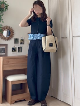 「tiptop（ティップトップ）の裾布帛ペプラムカーディガン（カーディガン/ボレロ、ブルー系）」を使った、𝚍𝚊𝚛𝚊.さん（レディース・164cm）の春コーディネート