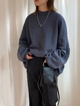 「ビットローファー」｜「アイテム（スウェット）」を使った、𝚍𝚊𝚛𝚊.さん（レディース・163cm）の冬コーディネート
