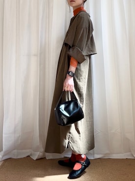 「オリーブ」｜「アイテム（ワンピース）」を使った、𝚍𝚊𝚛𝚊.さん（レディース・163cm）の春コーディネート