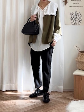 「antiqua（アンティカ）のアイテム（ノーカラージャケット）」を使った、𝚍𝚊𝚛𝚊.さん（レディース・163cm）の秋コーディネート
