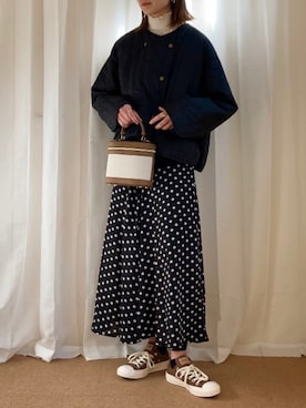 「ドットスカート」｜「アイテム（ブルゾン）」を使った、𝚍𝚊𝚛𝚊.さん（レディース・163cm）の冬コーディネート