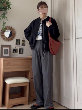 「アイテム（ノーカラージャケット）」を使った、𝚍𝚊𝚛𝚊.さん（レディース・164cm・30代）の秋コーディネート