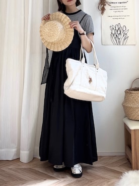「Per sist ence（パーシエンス）のアイテム（帽子）」を使った、𝚍𝚊𝚛𝚊.さん（レディース・163cm）の夏コーディネート