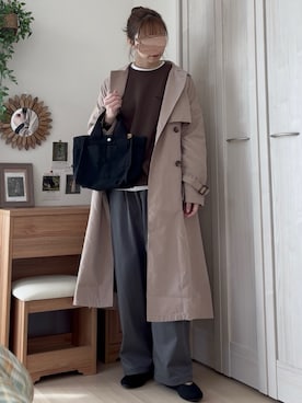 「tiptop（ティップトップ）の【web限定Lサイズあり】ボリューム袖ベルト付きトレンチコート（トレンチコート、ベージュ系）」を使った、𝚍𝚊𝚛𝚊.さん（レディース・164cm）の春コーディネート