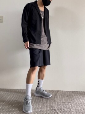 「no brand（ノーブランド）のアイテム（シャツ/ブラウス、ブラック系）」を使った、mimimi03さん（メンズ・171cm）の夏コーディネート