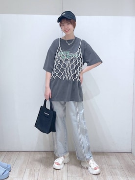 「アイテム（キャップ）」を使った、はっしーさん（レディース・158cm・20代）の夏コーディネート