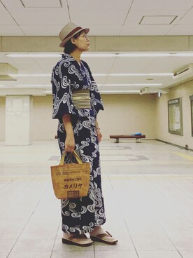 「着物」｜「アイテム（その他シューズ）」を使った、minamiemiさん（レディース・168cm）の夏コーディネート