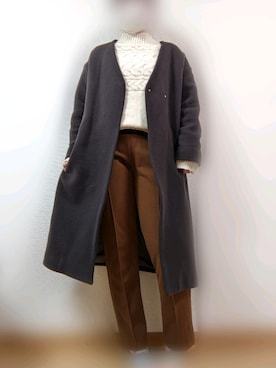 「NATURAL BEAUTY BASIC（ナチュラルビューティーベーシック）のアイテム（ノーカラーコート）」を使った、*sakura*さん（レディース・160cm）の冬コーディネート