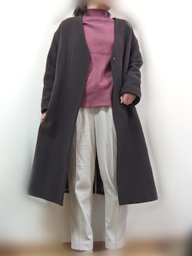 「NATURAL BEAUTY BASIC（ナチュラルビューティーベーシック）のアイテム（ノーカラーコート）」を使った、*sakura*さん（レディース・160cm）の冬コーディネート