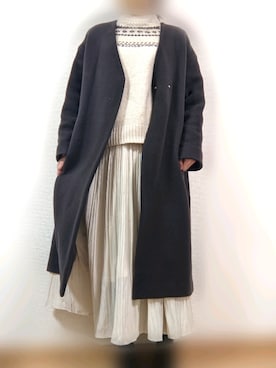 「NATURAL BEAUTY BASIC（ナチュラルビューティーベーシック）のアイテム（ノーカラーコート）」を使った、*sakura*さん（レディース・160cm）の冬コーディネート