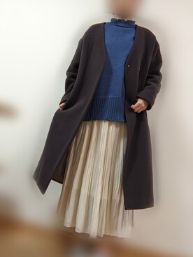 「NATURAL BEAUTY BASIC（ナチュラルビューティーベーシック）のアイテム（ノーカラーコート）」を使った、*sakura*さん（レディース・160cm）の冬コーディネート