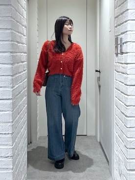 「FREE'S MART（フリーズマート）のフロントポケットソフトバギーデニム（デニムパンツ）」を使った、rikoさん（レディース・157cm）の冬コーディネート