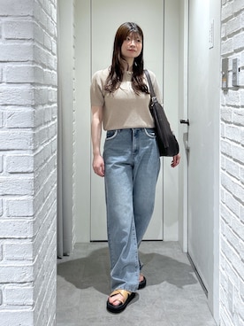 「FREE'S MART（フリーズマート）のサムリングサンダル（サンダル、ベージュ系）」を使った、rikoさん（レディース・157cm）の春コーディネート