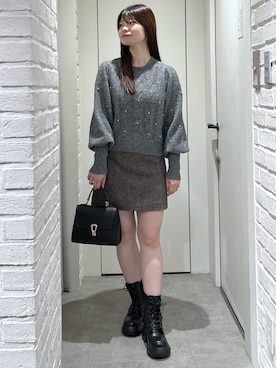 「FREE'S MART（フリーズマート）の◆パール付きケーブルショート丈ニット（ニット/セーター）」を使った、rikoさん（レディース・157cm）の秋コーディネート