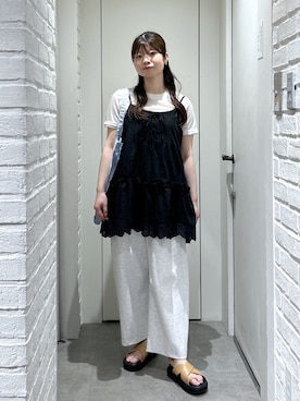 「FREE'S MART（フリーズマート）のサムリングサンダル（サンダル、ベージュ系）」を使った、rikoさん（レディース・157cm）の春コーディネート