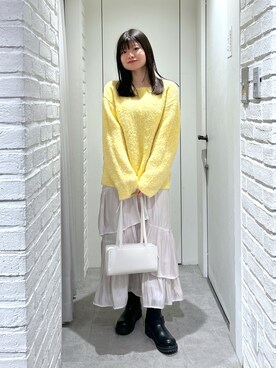 「FREE'S MART（フリーズマート）の◇アシメシャーリングティアードスカート（スカート）」を使った、rikoさん（レディース・157cm）の冬コーディネート