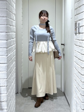 「FREE'S MART（フリーズマート）の◆オーバーヒールブーツ（ブーツ、ブラウン系）」を使った、rikoさん（レディース・157cm）の秋コーディネート