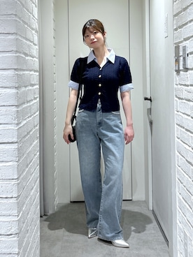「FREE'S MART（フリーズマート）の◆レーストリミングワイドストレートデニム（その他パンツ、ブルー系）」を使った、rikoさん（レディース・157cm）の春コーディネート
