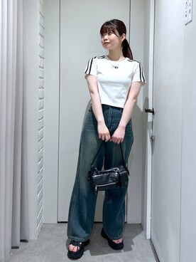 「FREE'S MART（フリーズマート）の◆スニーカーソールサンダル（サンダル）」を使った、rikoさん（レディース・157cm）の夏コーディネート