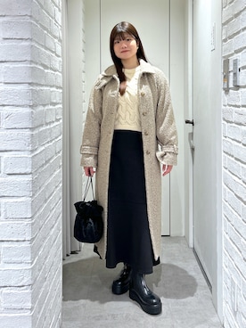 「FREE'S MART（フリーズマート）のアイテム（ステンカラーコート）」を使った、rikoさん（レディース・157cm）の冬コーディネート