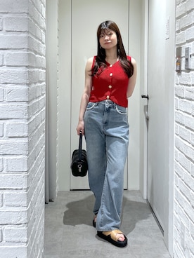 「FREE'S MART（フリーズマート）のサムリングサンダル（サンダル、ベージュ系）」を使った、rikoさん（レディース・157cm）の春コーディネート