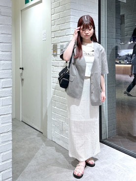 「FREE'S MART（フリーズマート）のアイテム（ノーカラージャケット）」を使った、rikoさん（レディース・157cm）の夏コーディネート
