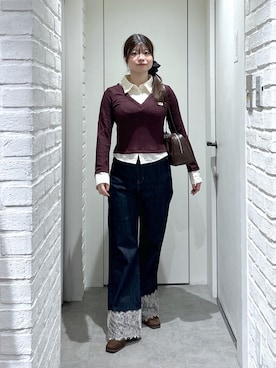 「FREE'S MART（フリーズマート）の◆オーバーヒールブーツ（ブーツ、ブラウン系）」を使った、rikoさん（レディース・157cm）の秋コーディネート