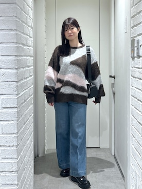 「FREE'S MART（フリーズマート）のフロントポケットソフトバギーデニム（デニムパンツ）」を使った、rikoさん（レディース・157cm）の冬コーディネート