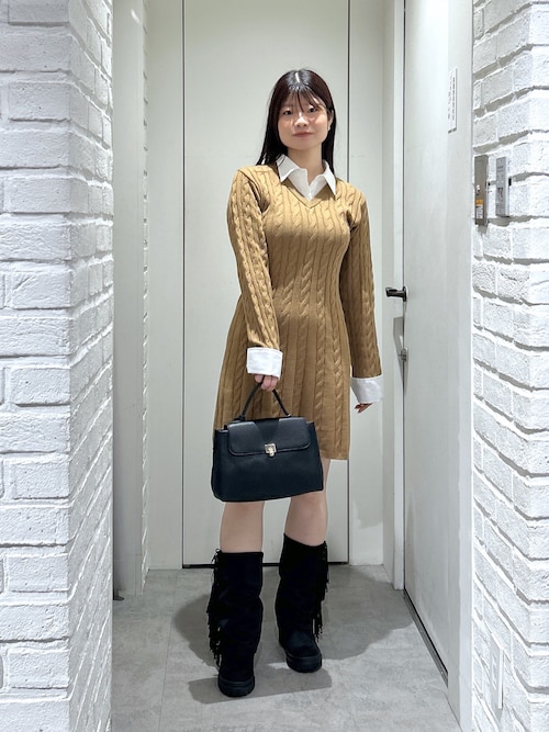 セール】◇レイヤード風ケーブルニットミニワンピース（ワンピース