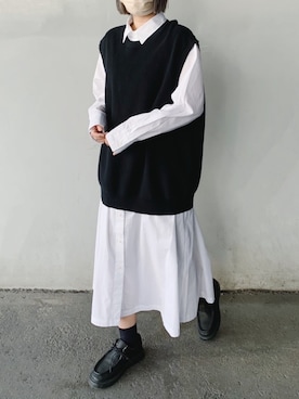 「UNIQLO（ユニクロ）のアイテム（シャツワンピース）」を使った、まりんさん（レディース・155cm）の冬コーディネート