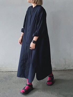 「UNIQLO（ユニクロ）のアイテム（シャツワンピース）」を使った、まりんさん（レディース・155cm）の夏コーディネート