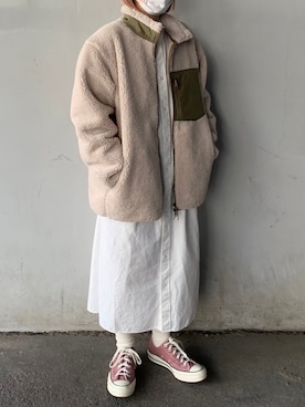 「無印良品（ムジルシリョウヒン）のアイテム（シャツワンピース）」を使った、まりんさん（レディース・155cm）の冬コーディネート
