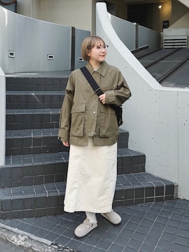 「SHIPS（シップス）のBIRKENSTOCK:BOSTON（サンダル、ベージュ系）」を使った、まりんさん（レディース・156cm）の冬コーディネート