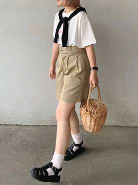 「Adoon plain（アドーンプレーン）のアイテム（トップス）」を使った、まりんさん（レディース・155cm）の夏コーディネート