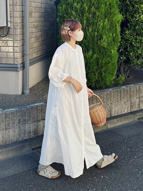 セール】バンドカラーギャザーシャツワンピース（シャツ