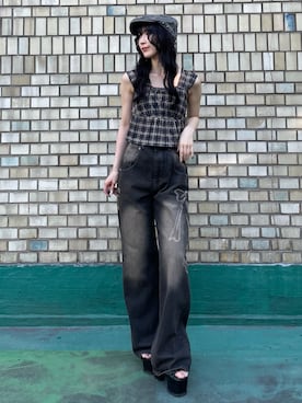 「アイテム（ハンチング/ベレー帽、グレー系）」を使った、後藤茉子さん（レディース・158cm）の夏コーディネート