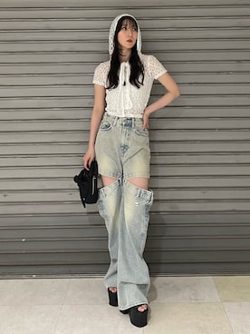 「EMODA（エモダ）のサイドオープンバルキーサンダル（サンダル）」を使った、後藤茉子さん（レディース・158cm）の夏コーディネート