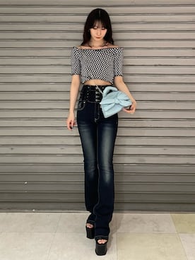 「EMODA（エモダ）のサイドオープンバルキーサンダル（サンダル）」を使った、後藤茉子さん（レディース・158cm）の夏コーディネート