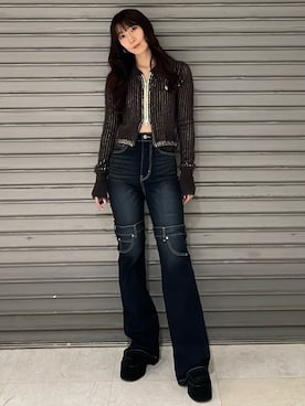 「EMODA（エモダ）のアイテム（デニムパンツ）」を使った、後藤茉子さん（レディース・158cm）の秋コーディネート