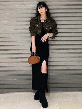 「EMODA（エモダ）のバルキープランプフィットブーツ（ブーツ）」を使った、後藤茉子さん（レディース・158cm）の秋コーディネート