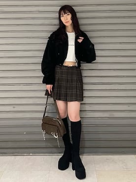 「EMODA（エモダ）のバルキープランプフィットブーツ（ブーツ）」を使った、後藤茉子さん（レディース・158cm）の秋コーディネート