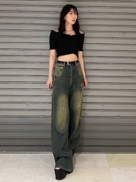 「EMODA（エモダ）のサイドオープンバルキーサンダル（サンダル）」を使った、後藤茉子さん（レディース・158cm）の夏コーディネート